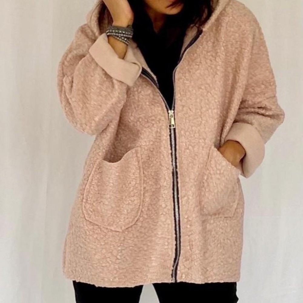 MADE IN ITALY pink Boucle jacket full zip pockets one size polyester Lana blend